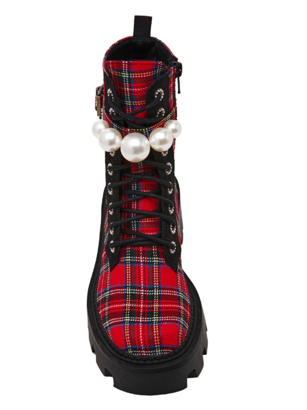 Betsey Johnson Plaid Pearl Combat Boots - Picture 4 of 5